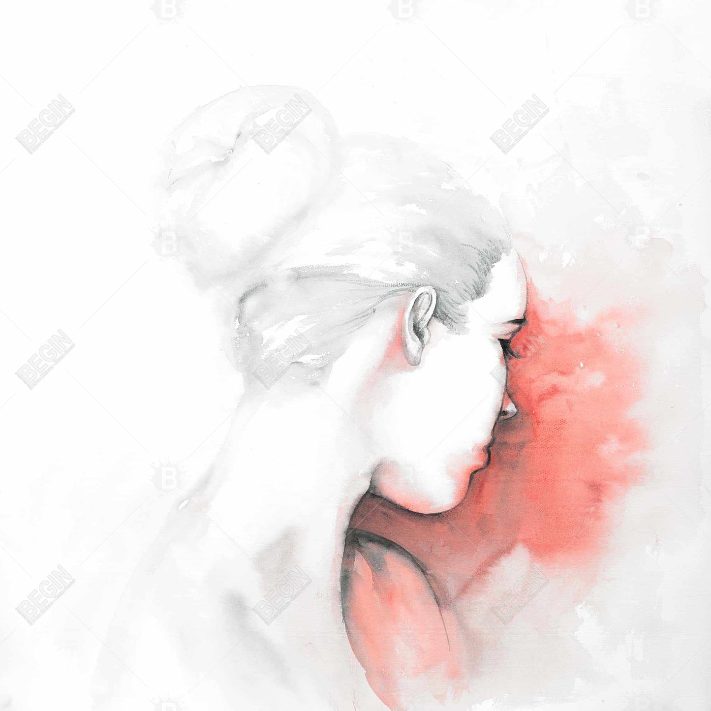 Pastel Woman Framed Canvas - Bedroom Coral Home Decor Art