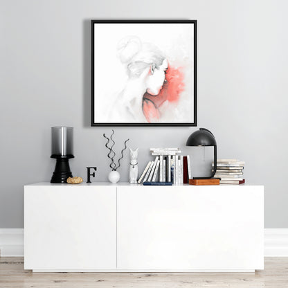 Pastel Woman Framed Canvas - Bedroom Coral Home Decor Art