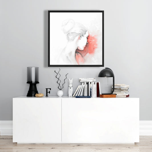 Pastel Woman Framed Canvas - Bedroom Coral Home Decor Art