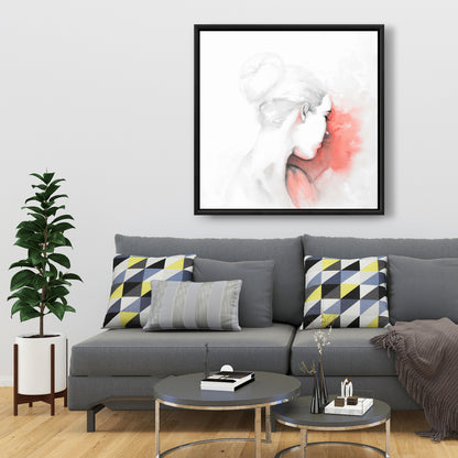Pastel Woman Framed Canvas - Bedroom Coral Home Decor Art