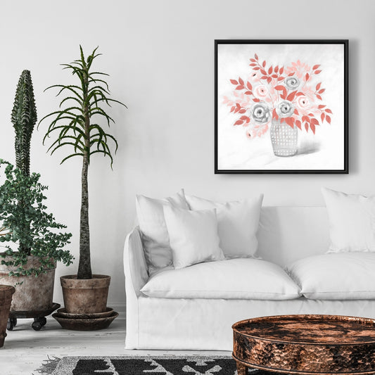 Illustration de fleur de corail | Toile encadrée à motifs floraux et feuilles