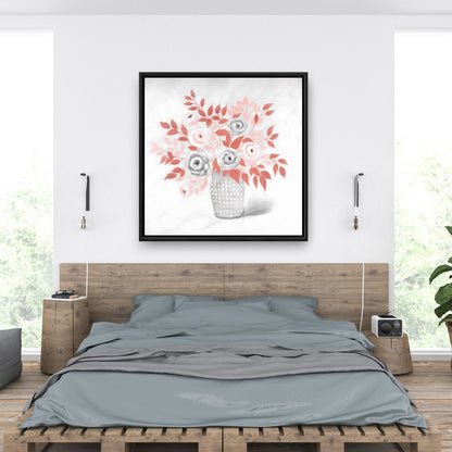 Illustration de fleur de corail | Toile encadrée à motifs floraux et feuilles