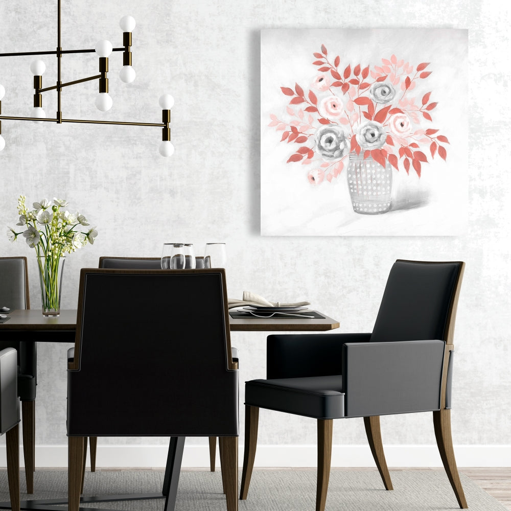 Coral Flower Illustration | Leaves Gray Bedroom Canvas Decor