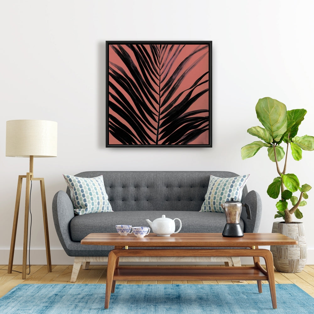 Toile corail tropicale en feuilles de palmier | Décoration minimaliste noire