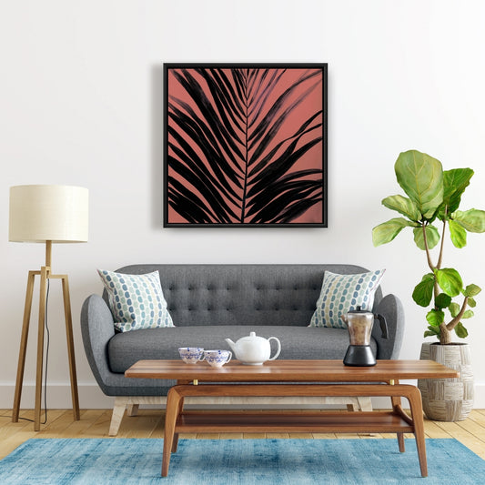 Toile corail tropicale en feuilles de palmier | Décoration minimaliste noire