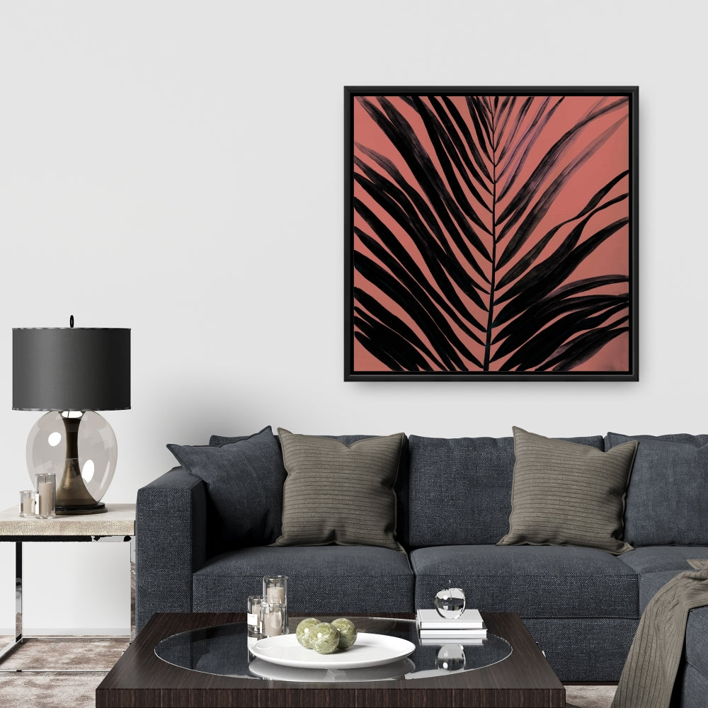 Toile corail tropicale en feuilles de palmier | Décoration minimaliste noire