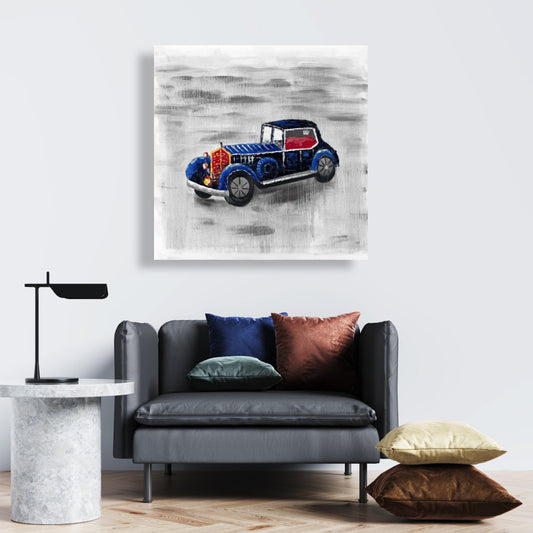 Vintage Blue Toy Car Canvas | Home Decor | Transportation Art