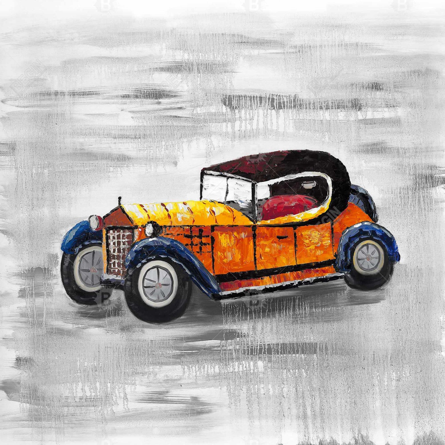 Toile jouet voiture vintage jaune - Décoration murale pour chambre à coucher