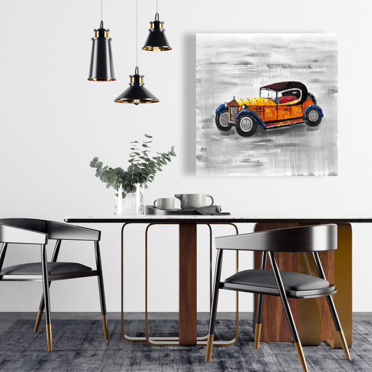 Yellow Vintage Car Toy Canvas - Bedroom Decor Wall Art