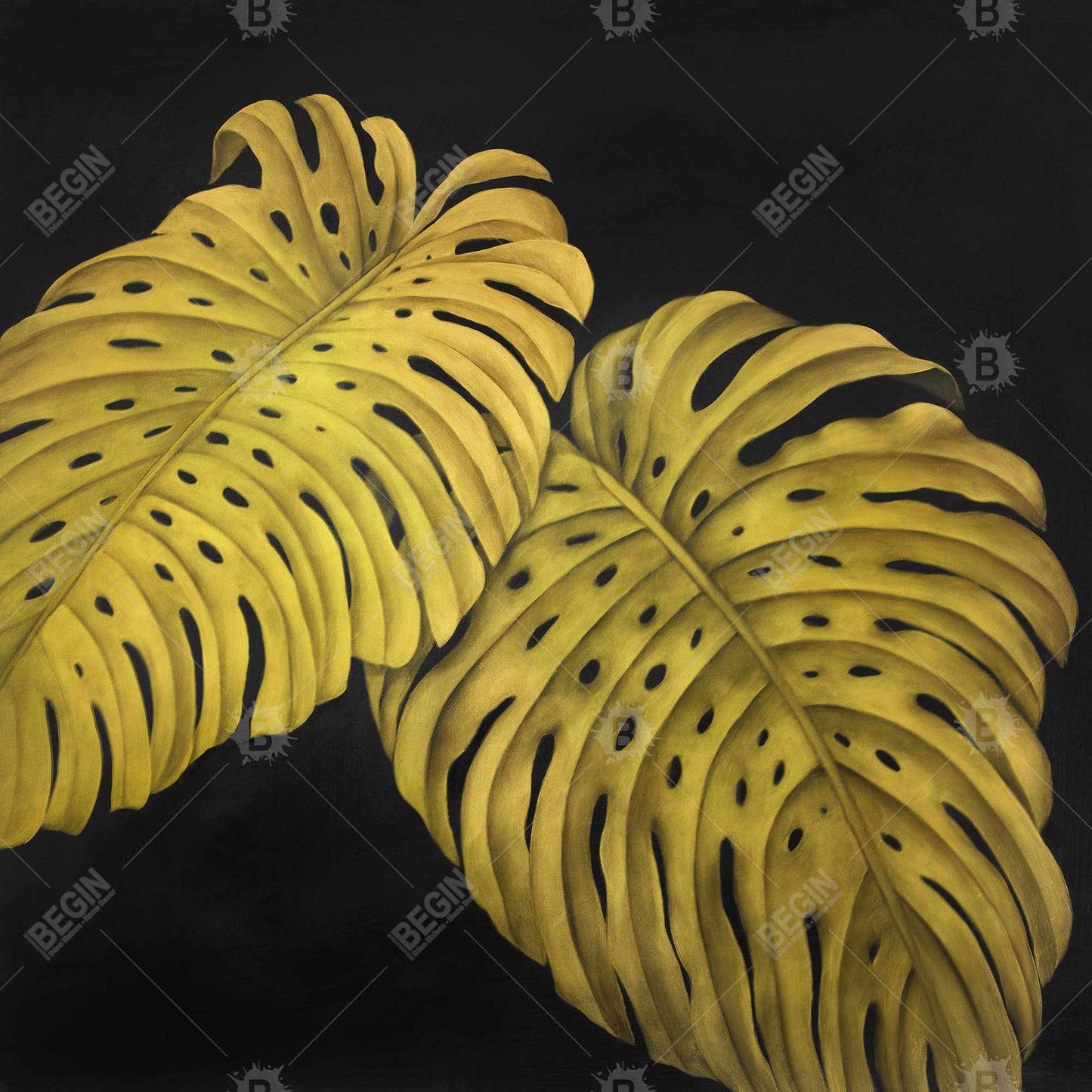 Toile Monstera jaune dorée | Décoration florale exotique pour la maison