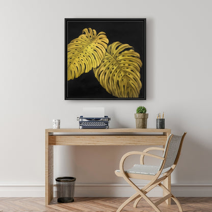 Toile Monstera jaune dorée | Décoration florale exotique pour la maison