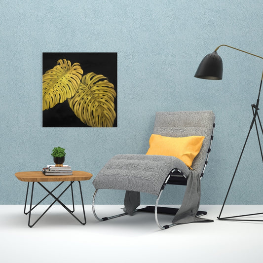 Gold Monstera Botanical Canvas | Exotic Bedroom Wall Decor