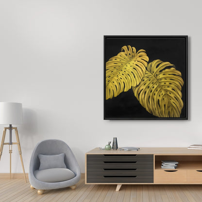 Toile Monstera jaune dorée | Décoration florale exotique pour la maison
