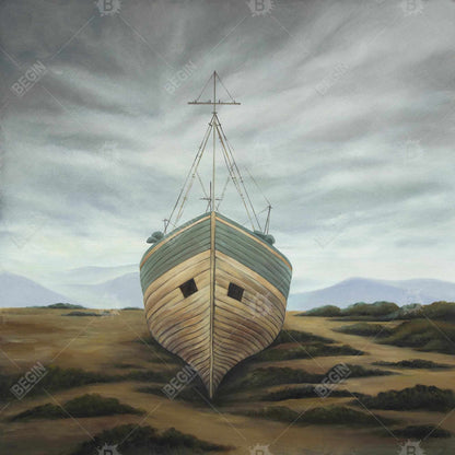 Toile encadrée représentant un bateau rustique côtier – Décoration murale