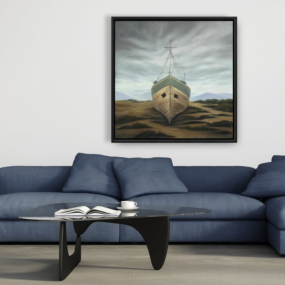 Toile encadrée représentant un bateau rustique côtier – Décoration murale