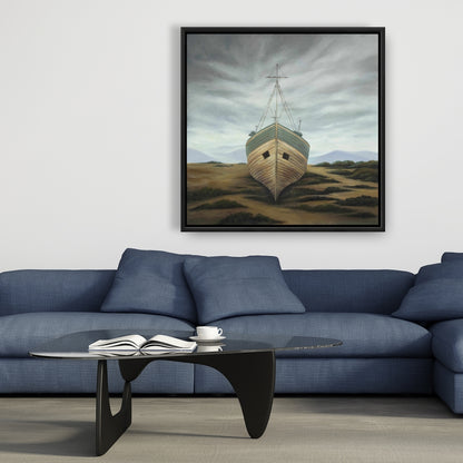 Toile encadrée représentant un bateau rustique côtier – Décoration murale