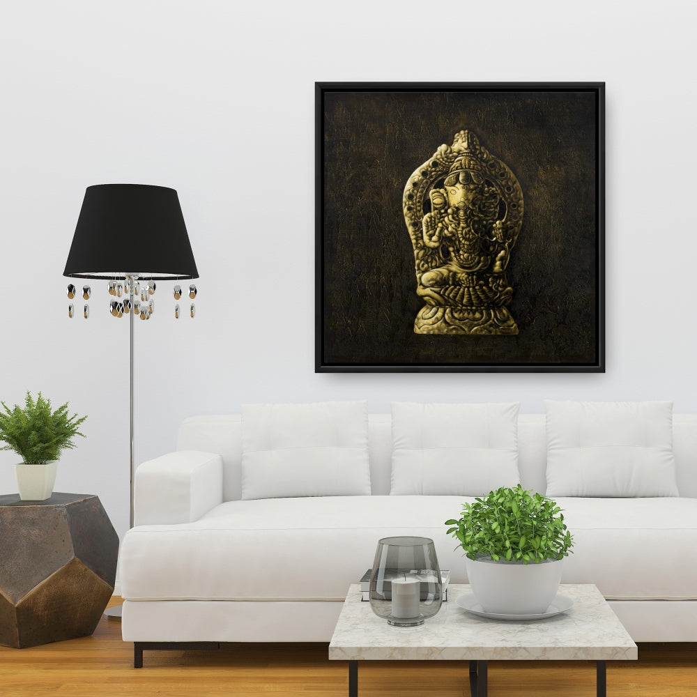 Lord Ganesha Canvas - Elephant Living Room Black Frame Decor