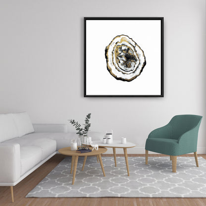 Toile abstraite Géode dorée – Cadre noir minimaliste