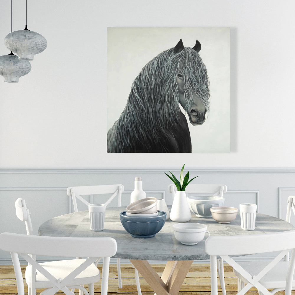 Wild Heart Horse Rustic Black Canvas | Bedroom Home Decor