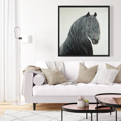 Wild Heart Horse Framed Canvas | Black Farm Animals Decor