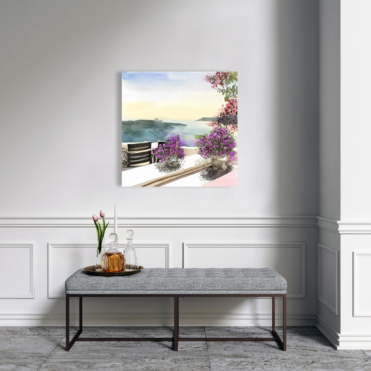 Illustrative Blue Coastal Canvas - Mediterranean Sea View Decor