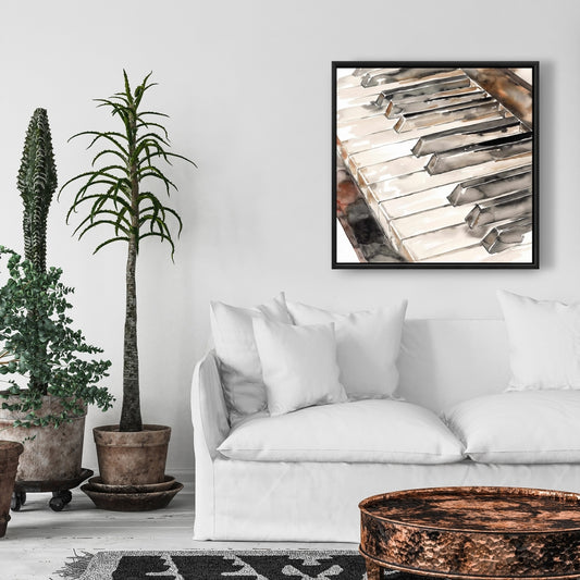 Toile de piano rustique marron | Décoration d'intérieur encadrée musicale