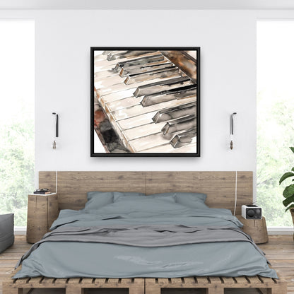 Toile de piano rustique marron | Décoration d'intérieur encadrée musicale