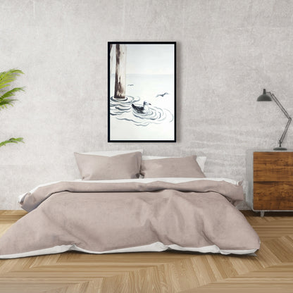 Toile encadrée bleu marine mouette | Décoration de salle de bain