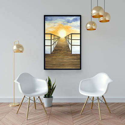 Toile encadrée jaune « Coucher de soleil sur la mer » | Décoration d'intérieur