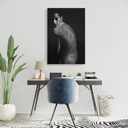 Toile monochrome figurative blanche dénudée | Décoration d'intérieur