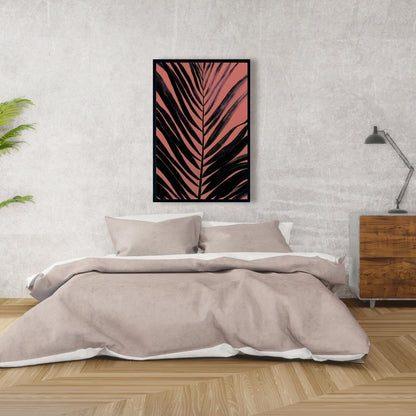 Toile corail tropicale en feuilles de palmier | Décoration minimaliste noire