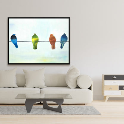 Perched Abstract Birds Framed Canvas | Bird Bedroom Decor
