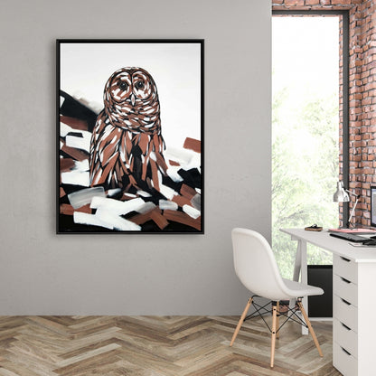 Toile rustique représentant une chouette hulotte | Décoration d'intérieur encadrée