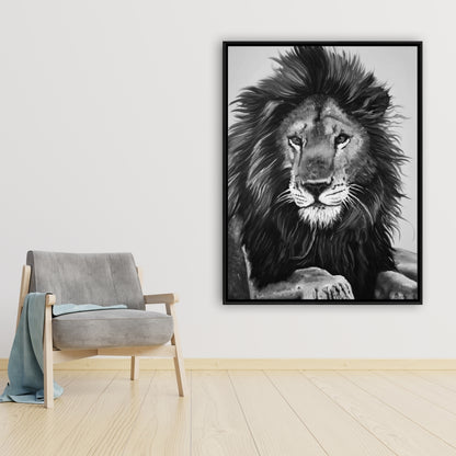 Toile encadrée Le Roi Lion - Cadre blanc - Décoration d'intérieur féline