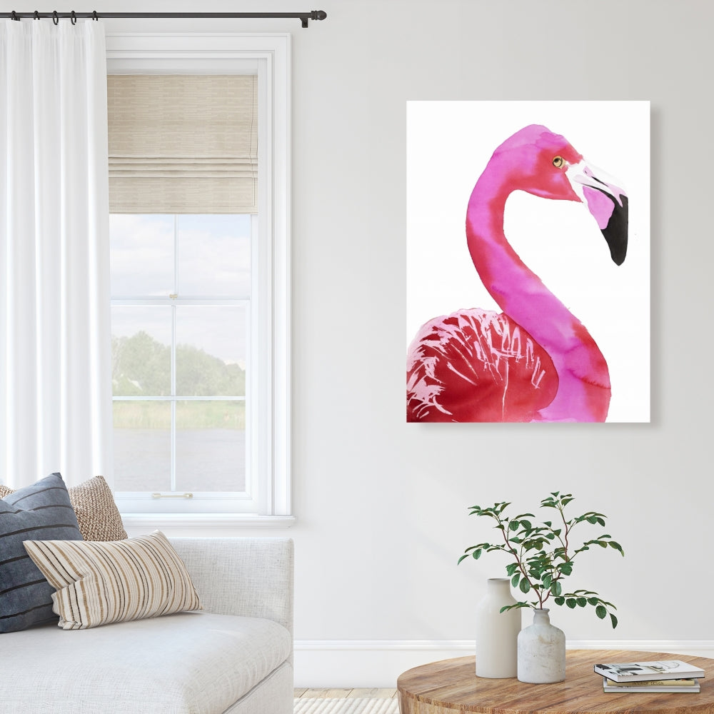 Watercolor Proud Flamingo Profile Canvas - Pink Bird Home Decor