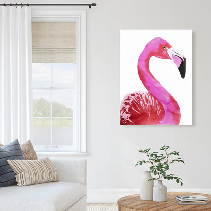 Watercolor Proud Flamingo Profile Canvas - Pink Bird Home Decor