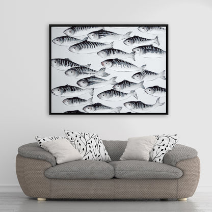 White Bedroom Canvas - Gray School of Fish | Home Decor Art