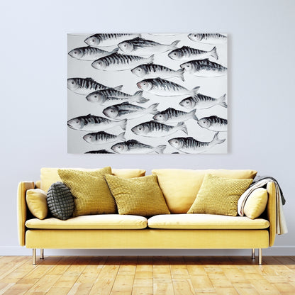 Gray School of Fish Canvas - Aquatic Home Decor Wall Art