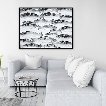 Gray Shoal of Fish Framed Canvas | Contemporary Home Decor