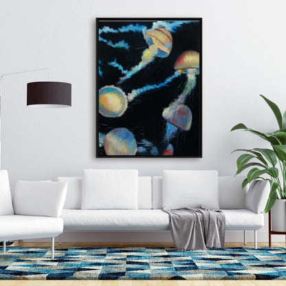 Colorful Jellyfish Canvas | Blue Bedroom Animals Decor