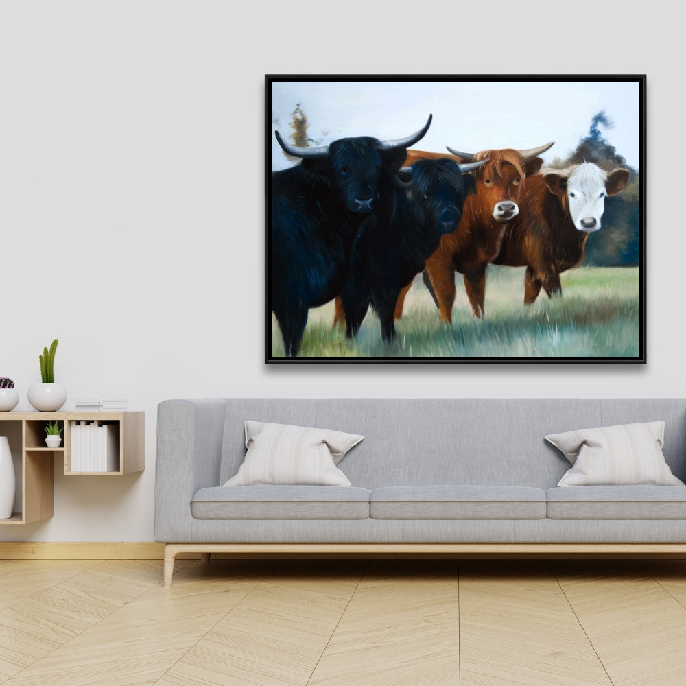 Highland Cows Canvas | Western Farm Animal Bedroom Decor