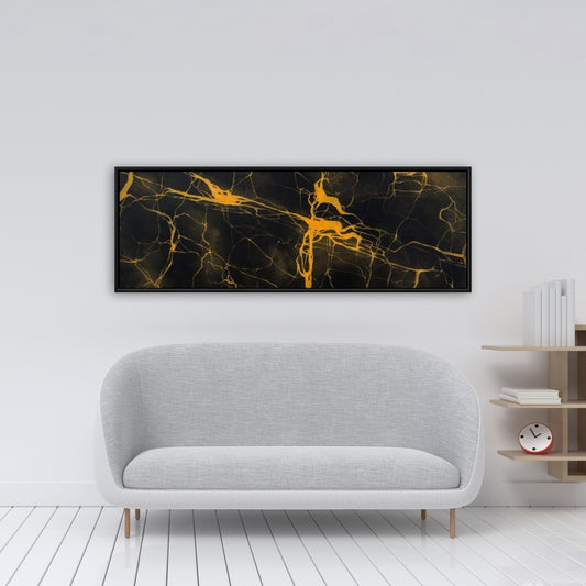 Yellow Livingroom Canvas - Black and Gold Marble Texture Decor
