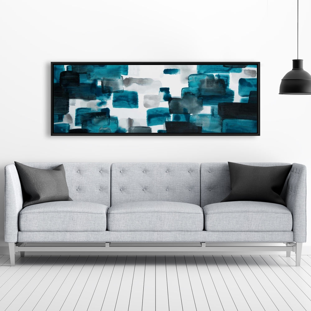 Pattern Bedroom Blue Framed Canvas - Turquoise and Gray Shapes