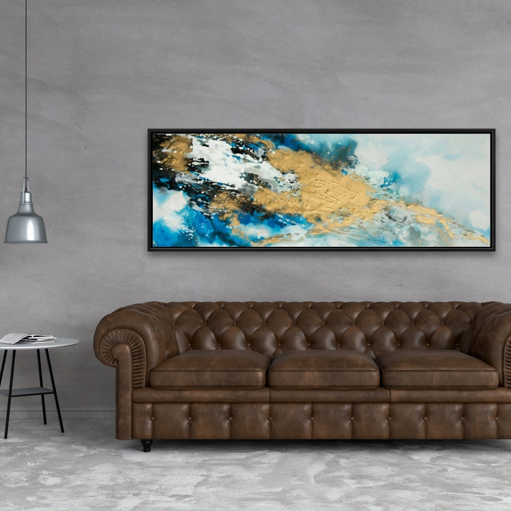 Blue and Gold Marble Canvas - Modern Framed Bedroom Decor