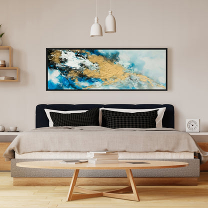 Blue and Gold Marble Canvas - Modern Framed Bedroom Decor