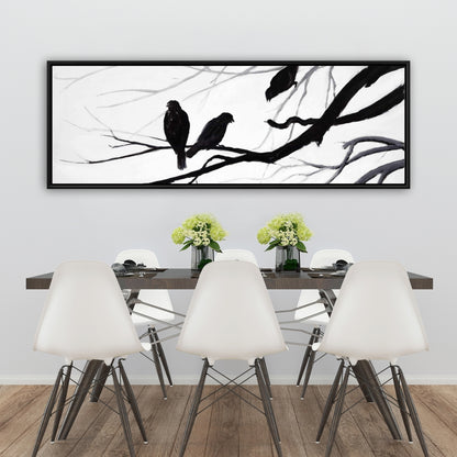 Silhouette of Birds | White Framed Canvas for Bedroom Decor