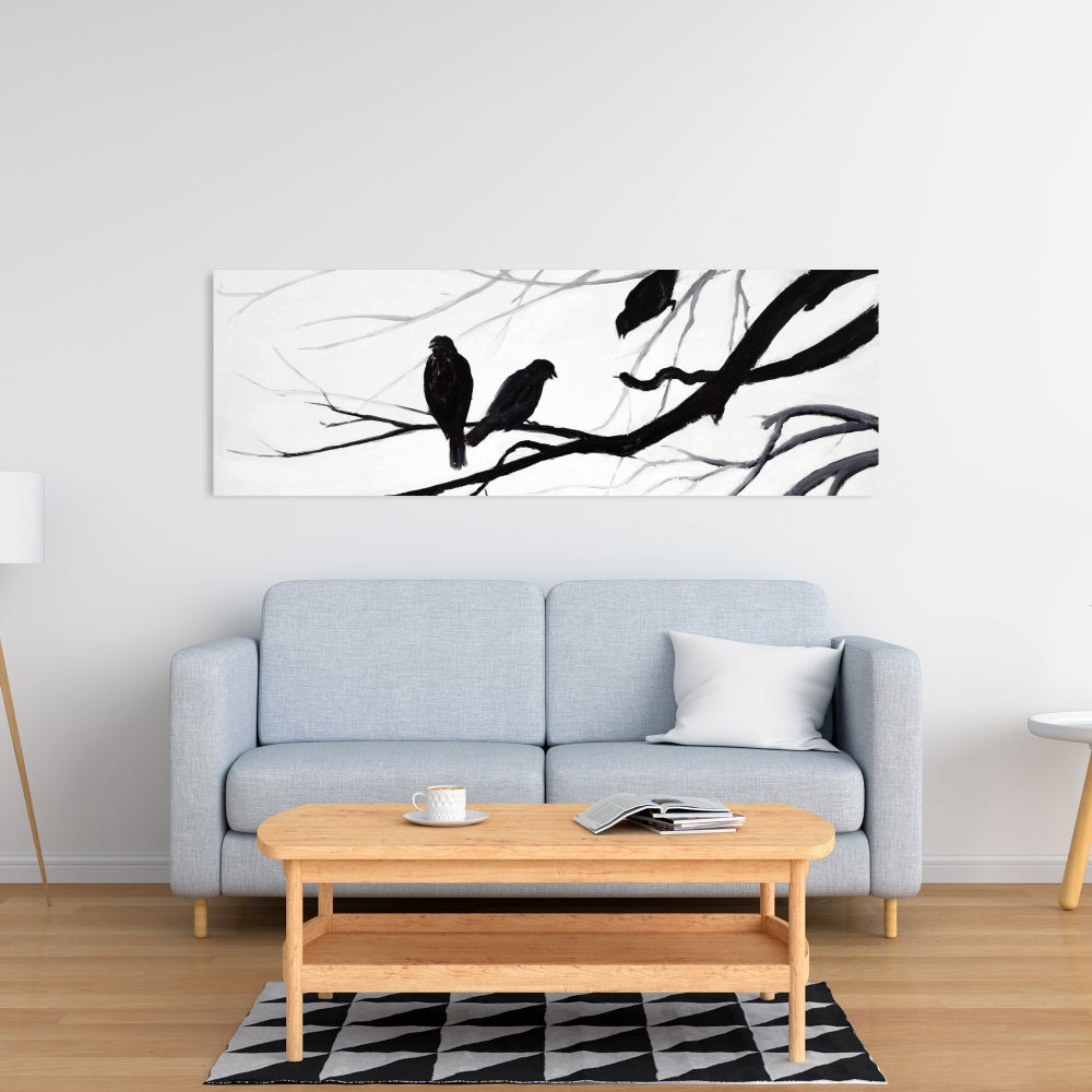 Silhouette of Birds White Canvas - Bedroom Trees Wall Art