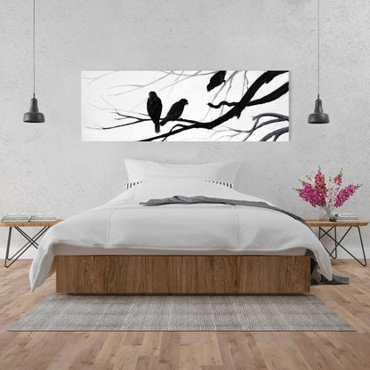Silhouette of Birds White Canvas - Bedroom Trees Wall Art