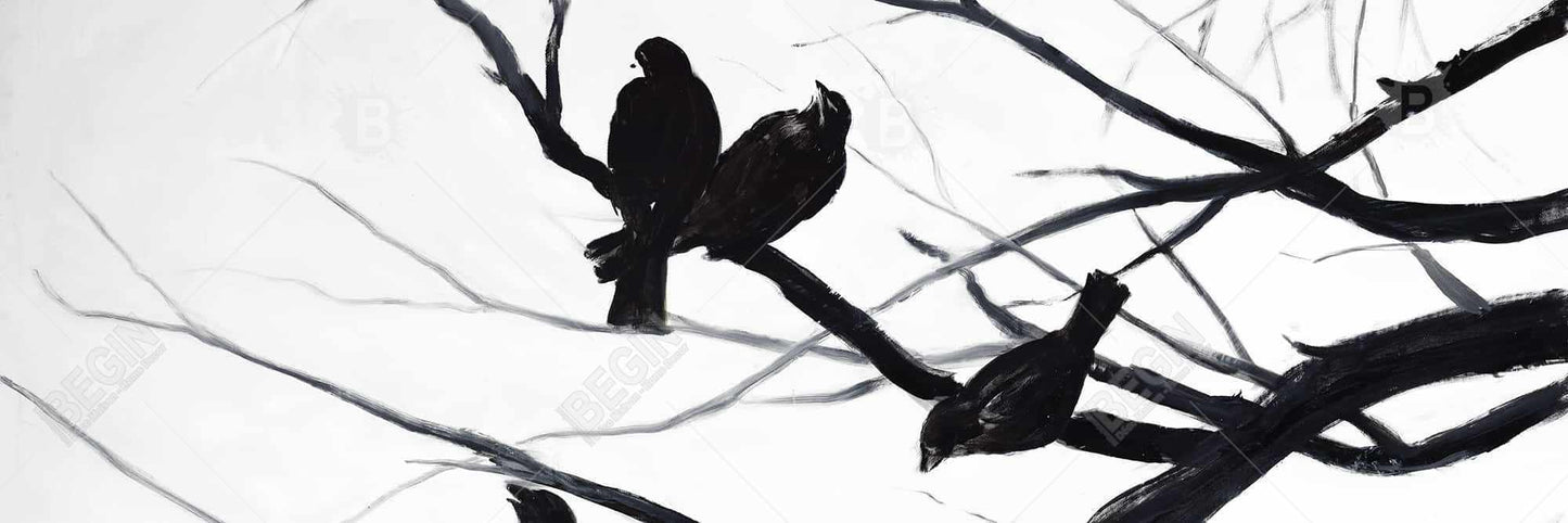 Birds and Branches Silhouette Canvas | Animal Trees Wall Art