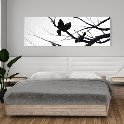 Birds and Branches Silhouette Canvas | Monochrome Trees Decor